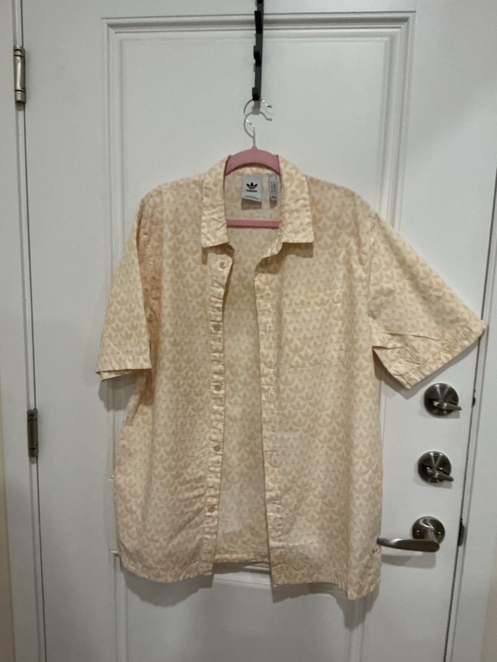 Adidas MONO AOP Khaki Golf Polo Shirt Beige Short-Sleeve Casual Button-Down